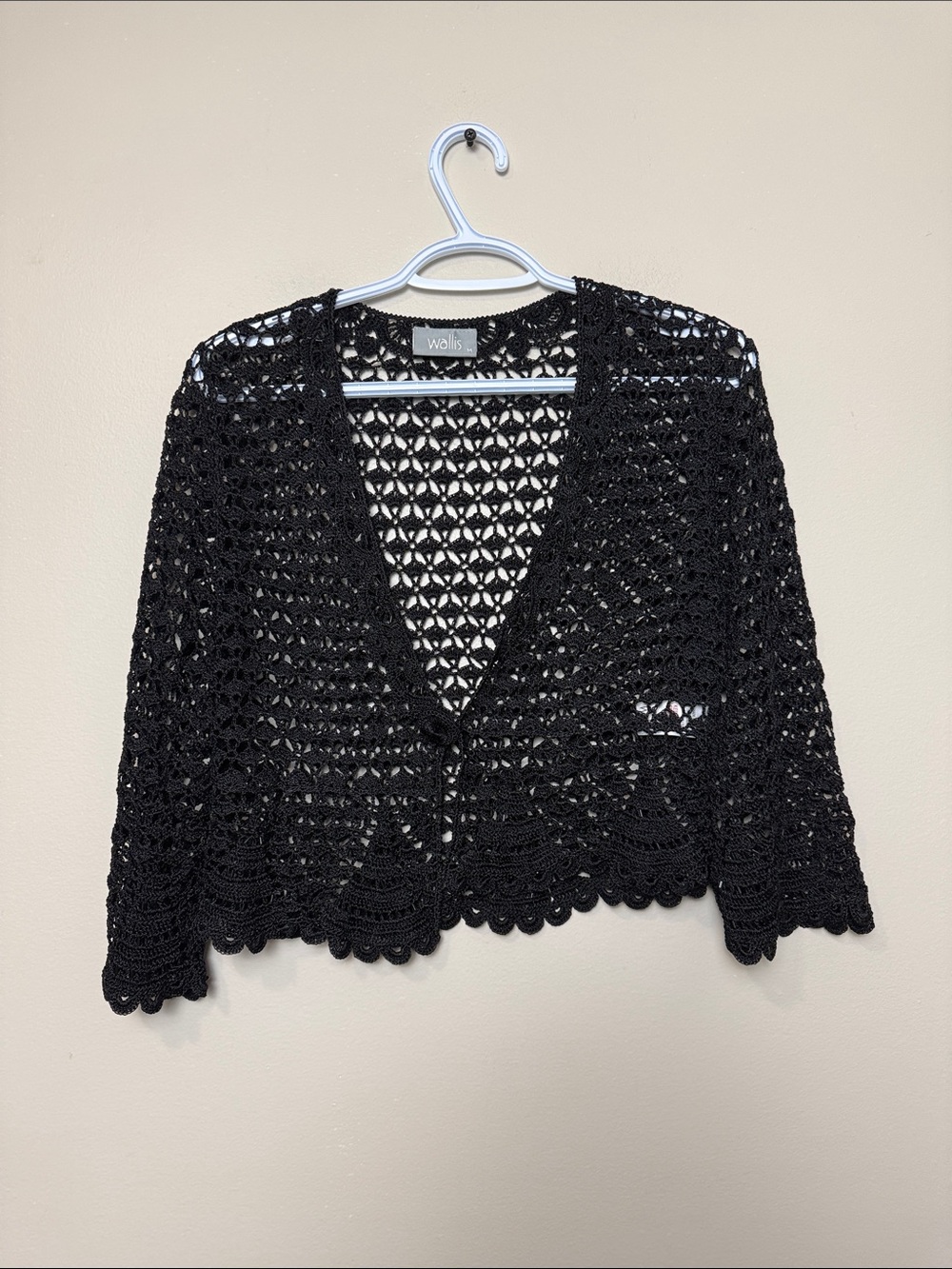 Wallis Black Crochet Lace Openwork Cardigan size M